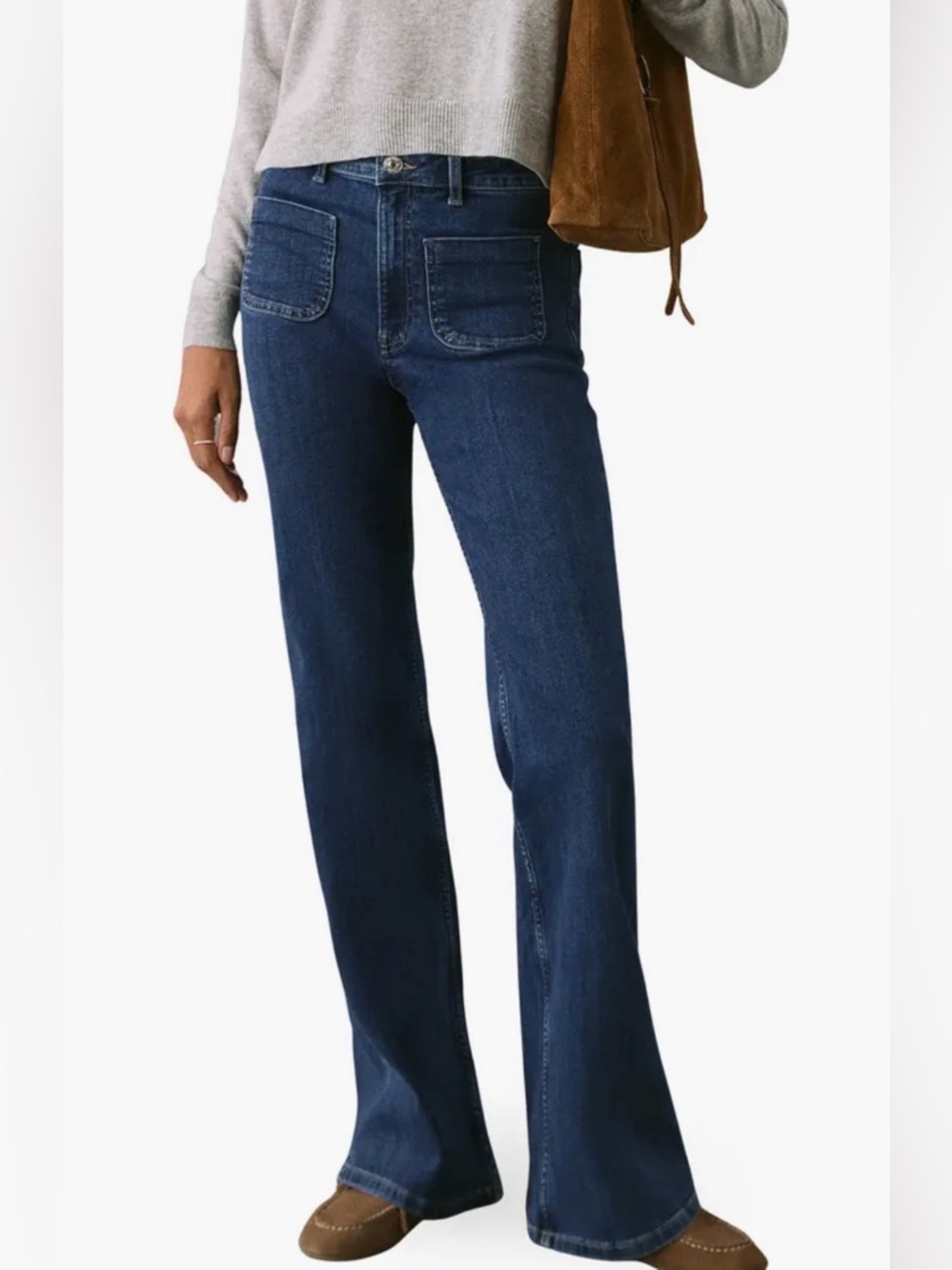 MNG Mango Medium Dark Blue High-Rise Flare Jeans, size 2 or 26x32
